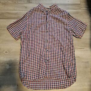 Banana Republic Camden Fit Linen Shirt Mens Sz L Tall Red Blue Plaid